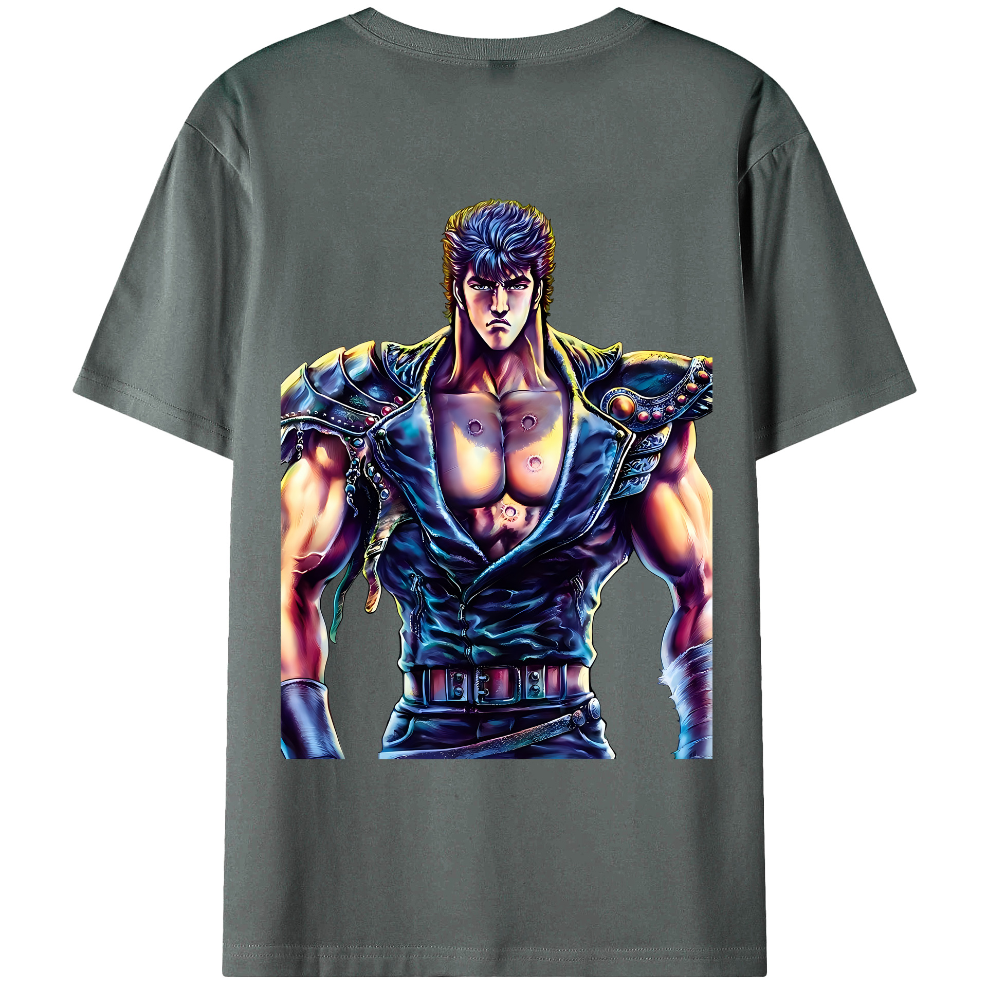 （画像用） 北斗の拳 Fist of the North Star 綿100％ メンズ半袖Tシャツ（バックプリント） 通気性